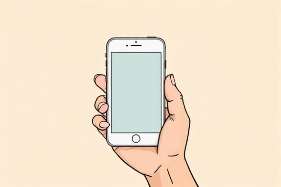 Minimalist illustration of human hand holding phone, representing communication concept